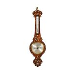 Y A VICTORIAN MOTHER OF PEARL AND BRASS INLAID ROSEWOOD MERCURY WHEEL BAROMETER
