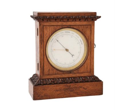 A VICTORIAN BRASS VIDIE-PATTERN ANEROID OAK-CASED MANTEL BAROMETER ATTRIBUTED TO E.J. DENT, RETAILED BY C. W. DIXEY, LONDON, 