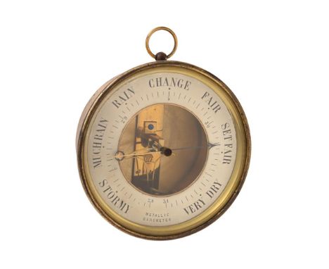 A BRASS BOURDON-PATTERN ANEROID 'METALLIC BAROMETER'RICHARD FRERES, PARIS, CIRCA 1885The 4.75 inch circular open-centred silv