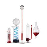 FIVE BLOWN TEMPERED GLASS SIMPLE BAROMETERS