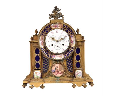 A FINE AND UNUSUAL LOUIS XVI PORCELAIN INSET ORMOLU MANTEL CLOCK WITH CALENDARUNSIGNED, PROBABLY SWISS, LATE 18th CENTURYThe 