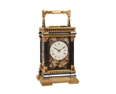 A FINE FRENCH MULTI-COLOUR REPEATING CARRIAGE CLOCK WITH RELIEF-CAST PANELSRETAILED BY J.E. CALDWELL, PHILADELPHIA, CIRCA 188