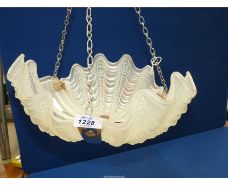 Original frosted glass and chrome Art Deco shell shaped ceiling light 13" diameter approx