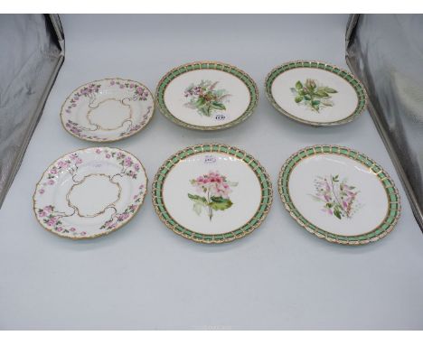 A Worcester Royal Porcelain Works dessert set for two with hand painted decoration of \nightshade and moss Rose, two plates a