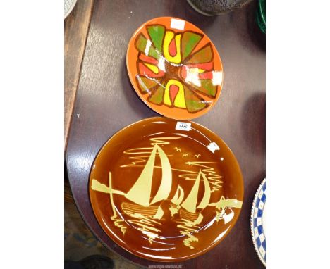 A Poole Aegean sailing ship platter together with a Poole Delphi's charger.