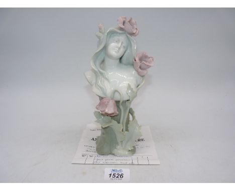 An antique ceramic bust with poppies by E.A. Muller, Schwarza-saalbahn, circa 1900, with receipt.