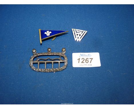 A 'WVS' badge, silver buckle and an enamel 'Royal Yacht Club' badge.