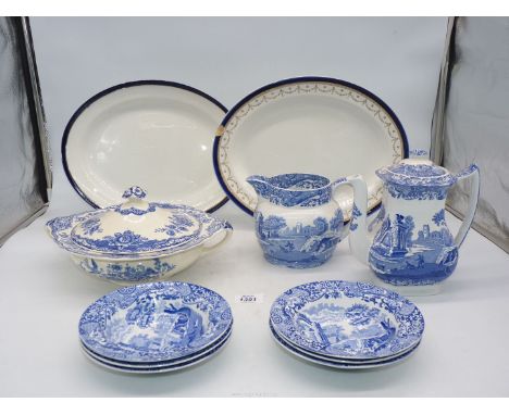 A quantity of blue and white china including Spode Italian etc.