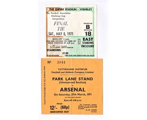 Arsenal Football Tickets, original, stubs, Tottenham Hotspur v Arsenal Saturday 27th March 1971 (match postponed to the 3rd M