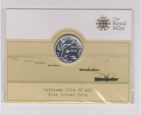 2014 £20 Silver Coin, First World War I commemorative in Royal Mint Pack