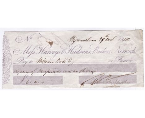 Harveys &amp; Hudsons Norwich 1840 used bearer, light purple on cream, printer Perkins &amp; Bacon