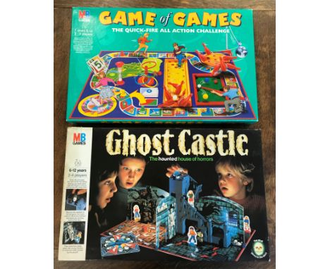 VINTAGE 1992 MB GAMES- GAME OF GAMES -14 Games Quick Fire Action Challenge and Vintage 1985 MB Ghost Castle board game. Conte