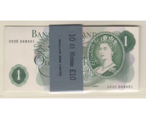 1967 £1 J.S. Fforde, GOEBEL machine, prefix U02E BE 76f, run of ten consecutive, UNC