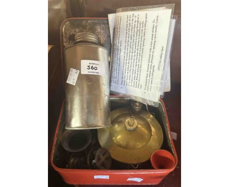 A vintage British made RM 1 pint Primus stove and pot legs, with original meths can, micro funnel, pricker, spanner and instr