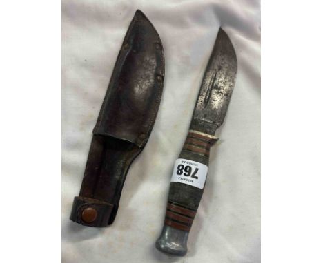 A British military knife by Wade &amp; Butcher with composite ring handle and leather sheath