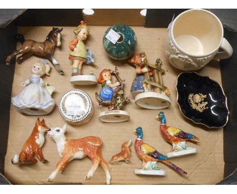 A box containing a quantity of small ceramic items including Hummel figurines, Beswick fox, etc. - various condition