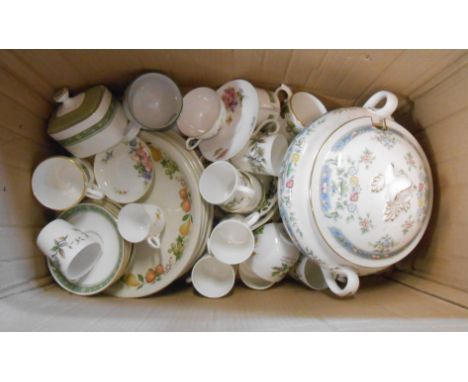 A box containing a quantity of bone china and other tableware including Royal Worcester soup tureen decorated in the 'Mayfiel