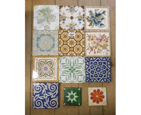 Twelve Victorian and later ceramic tiles including transfer printed and tin glazed examples