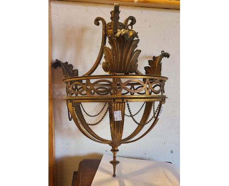 An Edwardian gilt brass ceiling light with floral and swag decoration