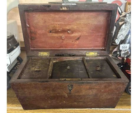 An antique wooden tea caddy with internal lidded compartments - for restoration
