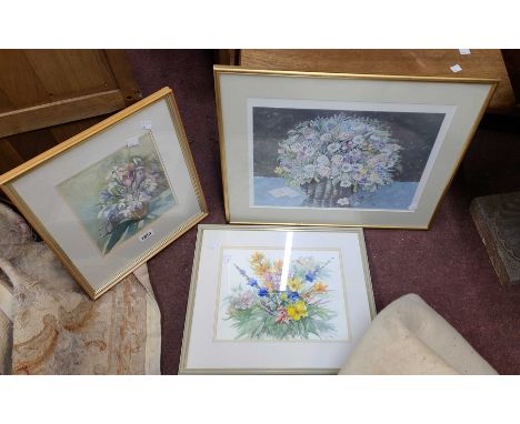 Suzanne Jones: a framed watercolour still life with flowers in a vase - signed - sold with another watercolour floral study a