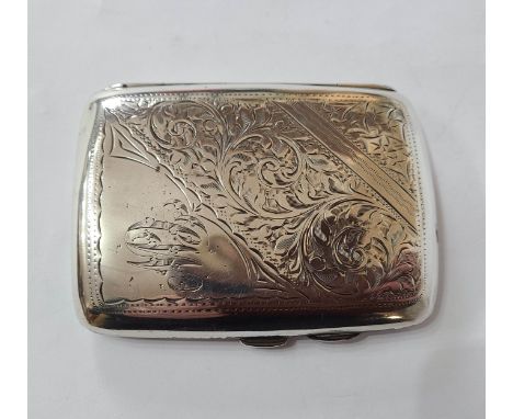 A silver cigarette case with engraved foliate scrolls and initials - Birmingham 1905