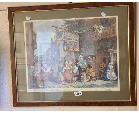 William Hogarth (after): a framed coloured print entitled 'Canvassing for Votes' - originally published in 1757