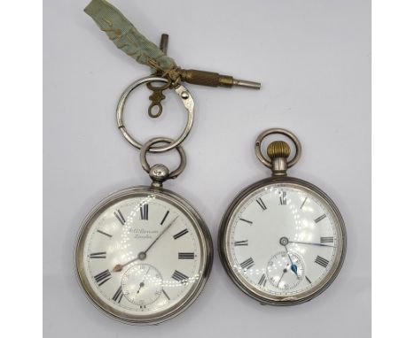 A silver cased J.W. Benson (London) back wind English lever pocket watch with seconds dial - London 1889 - sold with a silver