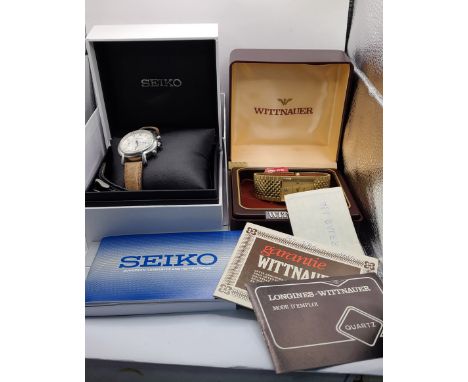 A Wittnauer goldtone gentleman's dress wristwatch with quartz movement - boxed with paperwork - sold with a worn Seiko quartz