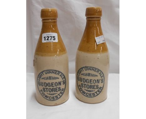 Two 19th Century Price of Bristol beer bottles with black printed ink stamp for 'Gudgeon's Stores' Towcester and 'Light Dinne