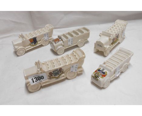 Five crested china Charabanc models including Carlton China, etc.