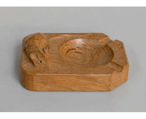 Workshop of Robert Mouseman Thompson (Kilburn): An English Oak Ashtray, of standard rectangular form, with carved mouse trade