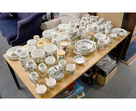 Portmeirion Pottery Serviceware, "Botanic Garden" pattern, including caserole dishes and covers, storage jars, mugs, rolling 