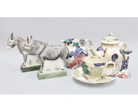 Two Rye Pottery Models of Donkeys, each 19cm high, together with Emma Bridgewater pottery including teapot, jug, candlestick,