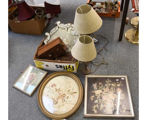 A 19th Century Venitian Style Mirror, together with a Regency tea caddy, a 19th century brass inlaid rosewood box and two tab
