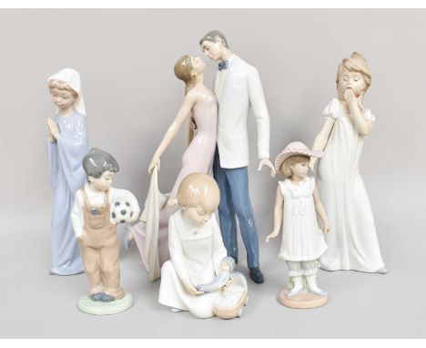 Four Lladro Figures Including: a dancing couple, model no. 6475, together with various Nao figures (one tray)