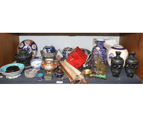 A Quantity of Oriental and Decorative Items Including: Cloisonne vases, famille rose bowl, porcelain vases and plates, etc (o