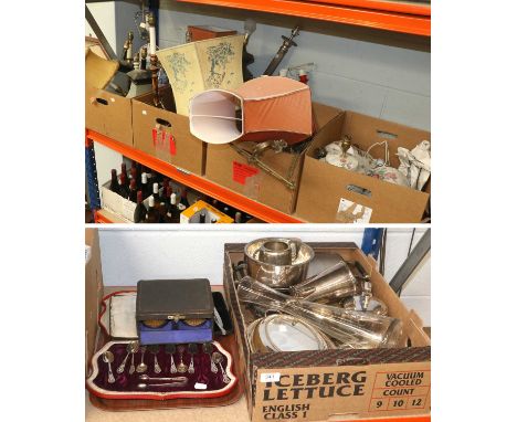 Cased Silver Gents Brushes, cased silver plated flatware, various silver plated hollow ware, together with a quantity of glas
