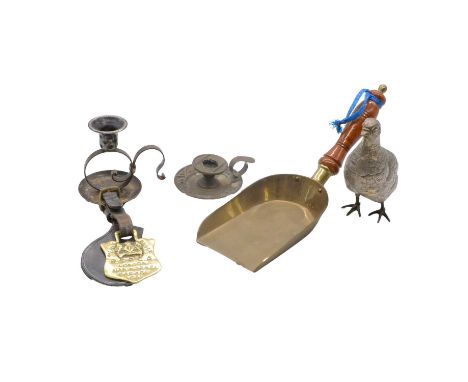 Collection of copper, brass and other metalwares, to include firescreen with brass ship plaque to centre, two warming pans, t