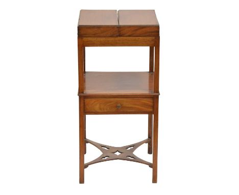 Victorian mahogany washstand, flap-over top, revealing a basin recess, drawer under, old repairs, 41x41cm, height 85cm.