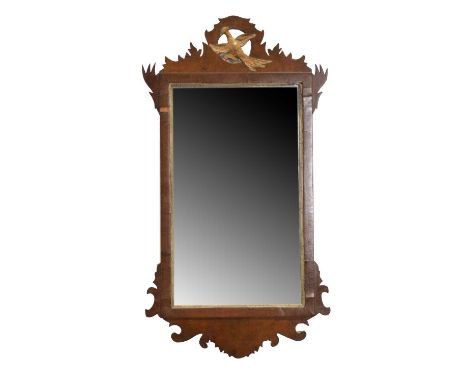 Chippendale style pier glass, fretted frame with gilt ho-ho bird, 73x40cm.
