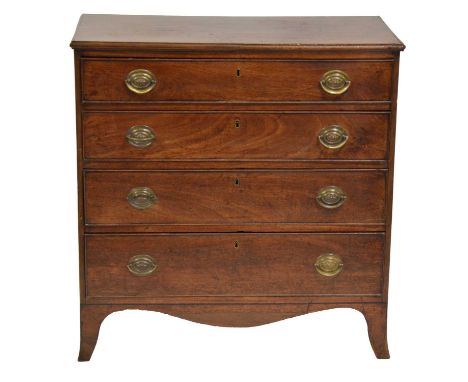 Victorian mahogany chest of drawers, moulded edge, four long graduating drawer, splayed bracket feet, width 85cm, depth 44cm,