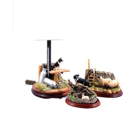 Border Fine Arts, five large Sheepdog Border Collie groups, including a lamp base:In the Shade, B0218, with shadeElement of S