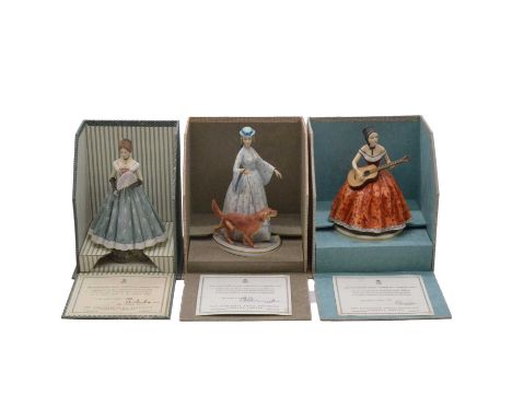 Three Royal Worcester figures, Caroline, Felicity and Elaine, each a limited edition with certificate, boxed.Qty: 3