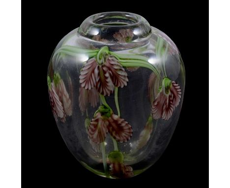 Art glass vase by Daniel Salazar, Lundberg Studios (attributed), cased with trailing floral design, unsigned, 13.5cm.Conditio
