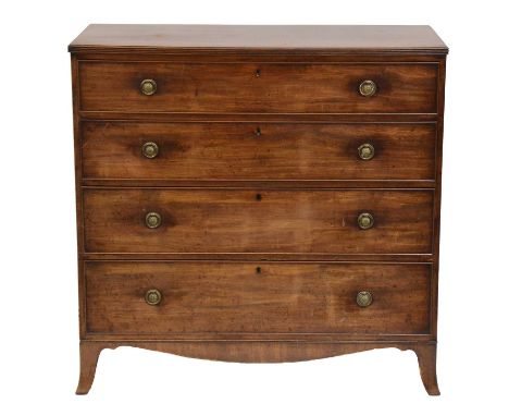 George IV mahogany chest of drawers, reeded edge, four long drawers, splayed bracket feet, width 108cm, depth 52cm, height 10