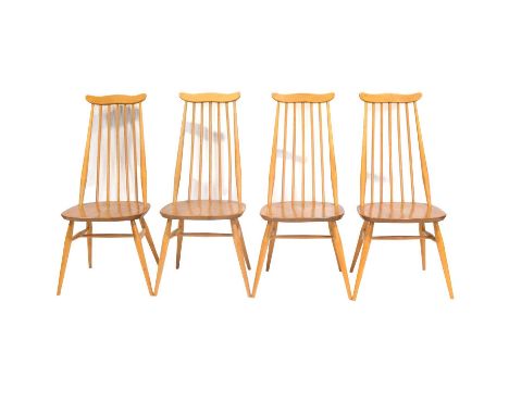 Ercol, set of six Goldsmith highback dining chairs, wavy top rail, 96cm high.Qty: 6