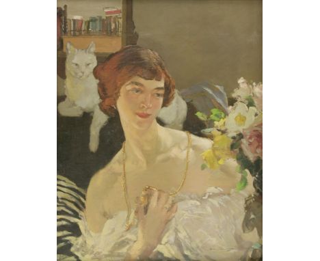 *Helen Mackenzie (1888-1966)SELF PORTRAIT WITH A CAT, c.1929Signed l.r., oil on canvas74 x 61cmExhibited:  Mason's Yard Galle