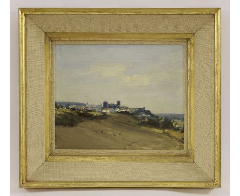 *Ian Houston (b.1934)'OBIDOS IN  AFTERNOON LIGHT (PORTUGAL)', 1973Signed l.l., oil on board22 x 27cm *Artist's Resale Right m