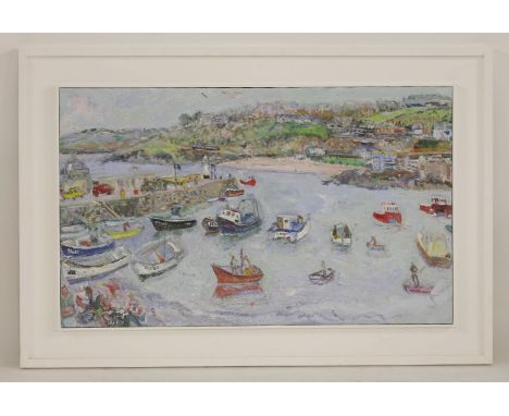 *Linda Weir (b.1951)'SPRING LIGHT, ST. IVES HARBOUR'Signed with initials l.l., inscribed with title and 'St. Ives Harbour, Ma